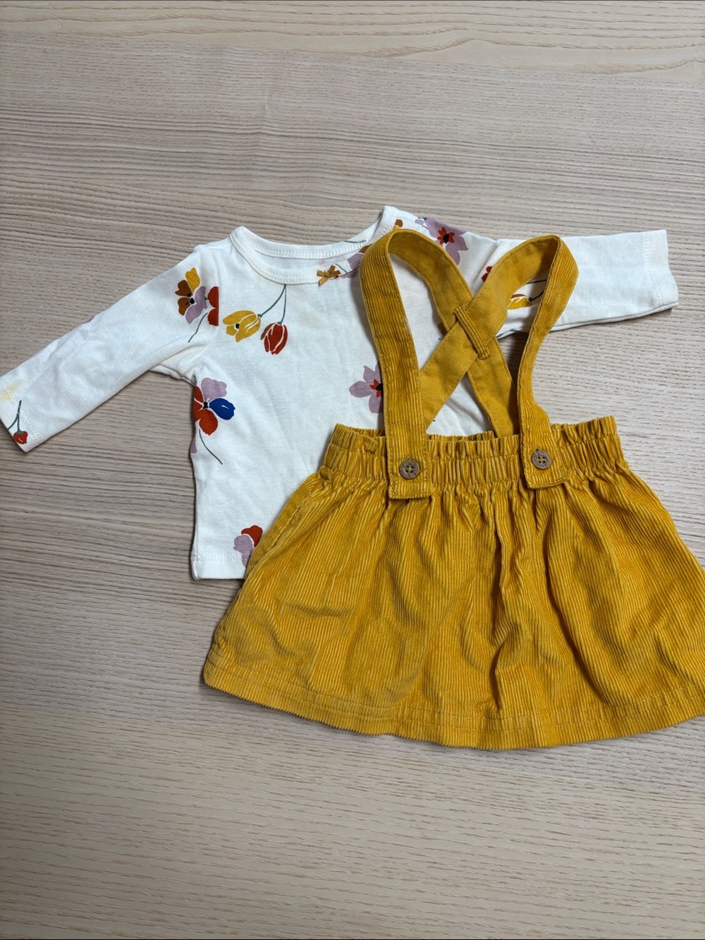 Carter's Yellow Corduroy Suspender Skirt with Floral Cream Top